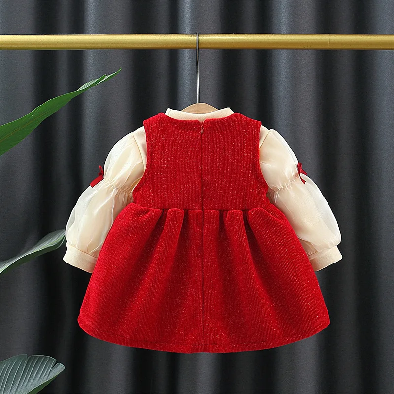 new autumn girl underwear clothes 2pc/set top+dress 80%cotton thin velvet children baby kids students red fashion 80-120 1-4year