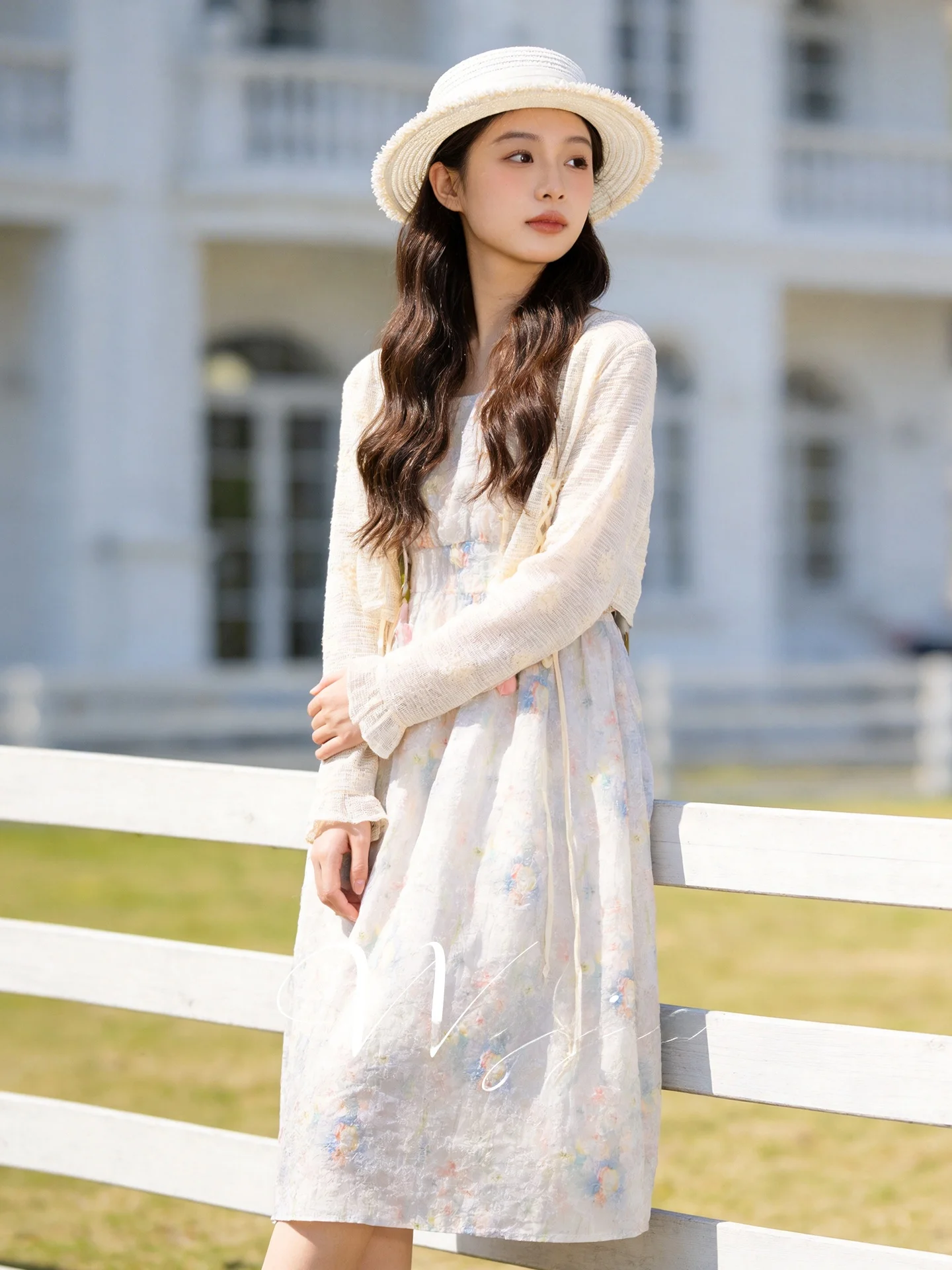 

Elegant Floral Print Two-Piece Set Women's plus Size Summer New Style High Waist A-Line Dress with Open Cardigan Casual Wear