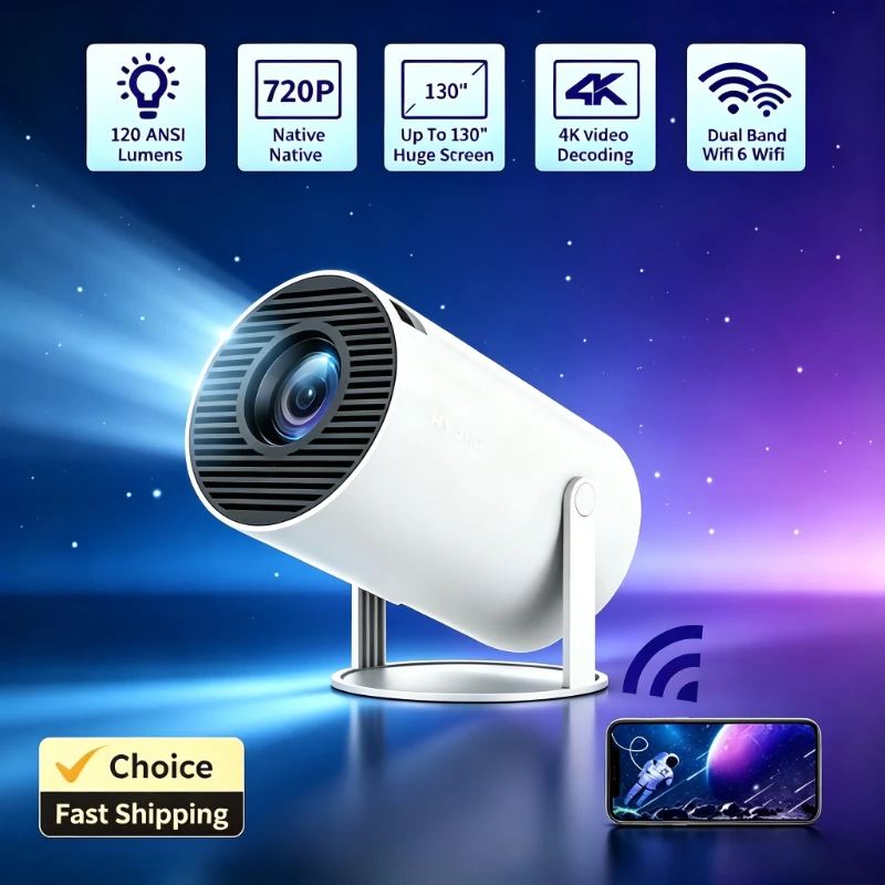 HY300 Portable LED Projector 2026 New Model Dual Band Wifi 720P HD Support 1080P Home Outdoor Video Game Movie Projection