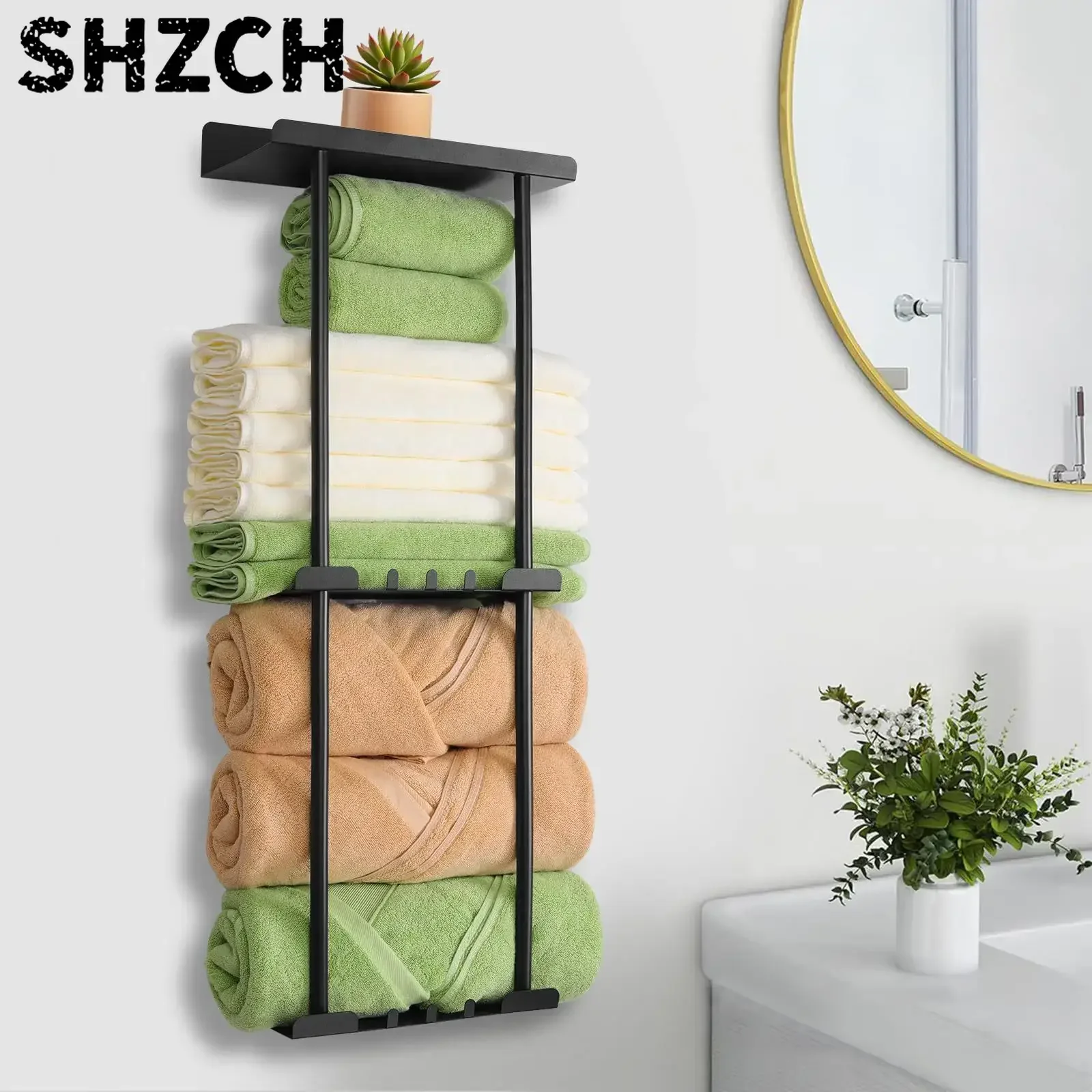 No Punching Bathroom Wall Mounted Shelf  Scalable Towel Rack Modern Minimalist Three-layer Carbon Steel Storage Holders