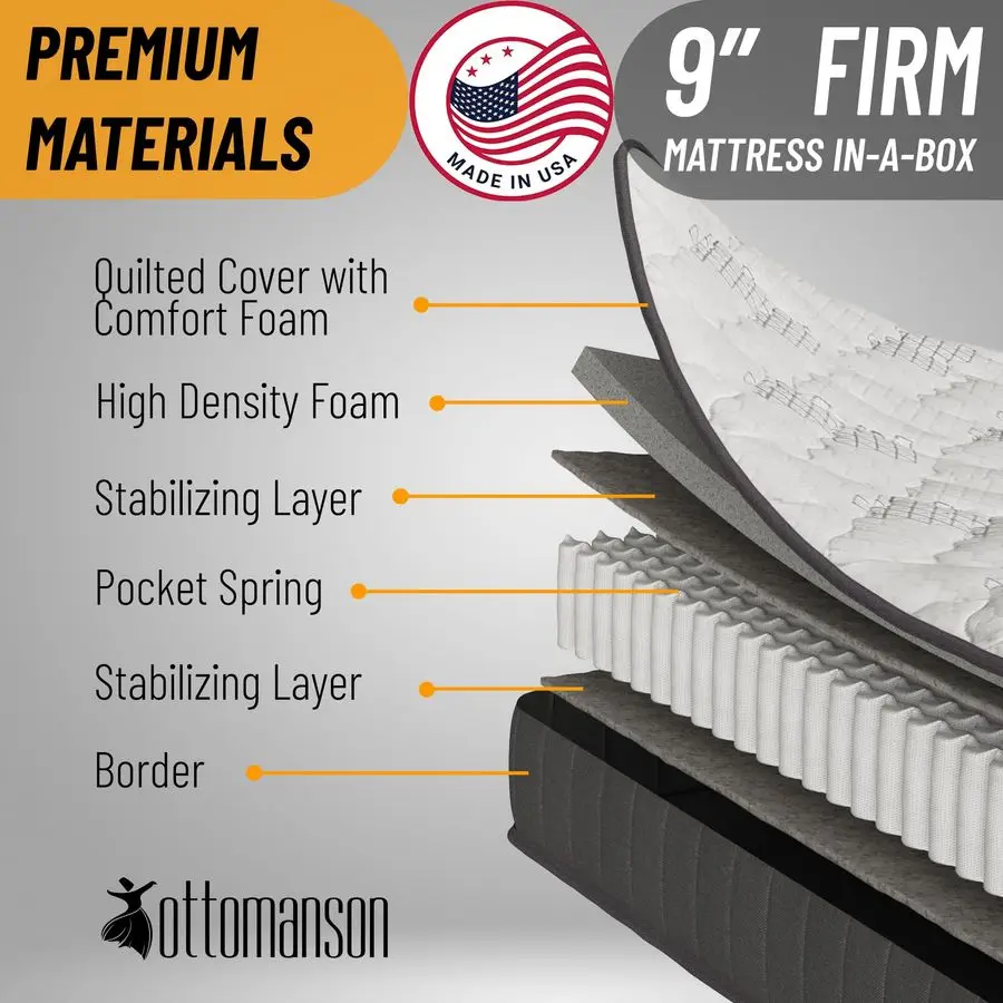 9 مرتبة هجينة مزدوجة مصنوعة في الولايات المتحدة الأمريكية ملفات جيب فردية amp CertiPURUS سرير خالي من الألياف الزجاجية في صندوق