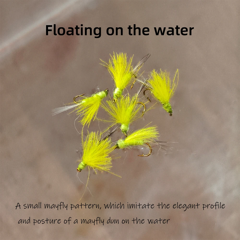 ويفريو 6 قطع # 12 # 14 # 16 أصفر CDC ريشة الجناح Mayfly صغيرة جافة الذباب نهر غاسل يطير الصيد إغراء الطعم لسمك السلمون المرقط #4