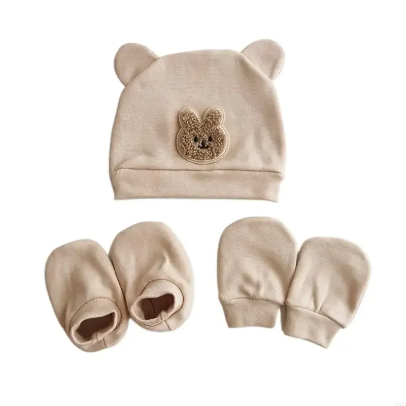 

066B Lovely Infants Hat with Gloves and Socks Perfect Shower Gift for Newborns Soft and Comfortable Baby Bonnet Hat