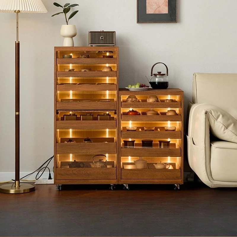 Solid wood dental cabinet with lamp Living room multi-layer drawer cabinet