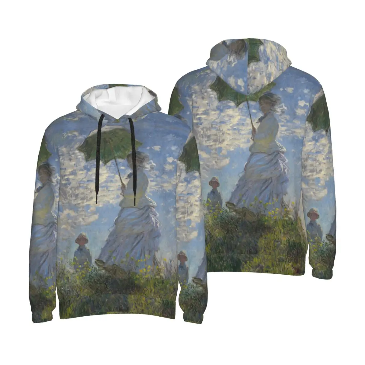 Mens Womens Monet Painting Woman With A Parasol Hoodie Hooded Collar Drawstring Hoodies Pullover Sweatshirts Long Sleeve Shirt