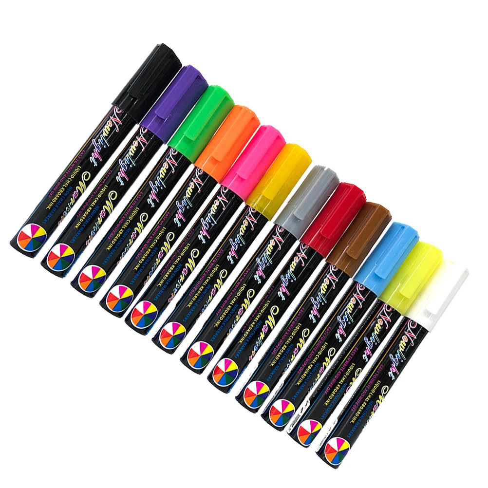 

12 Pcs Chalkboard Markers Fluorescent Highlighter Liquid Plastic Whiteboard Erasable Pen Set for Writing Drawing
