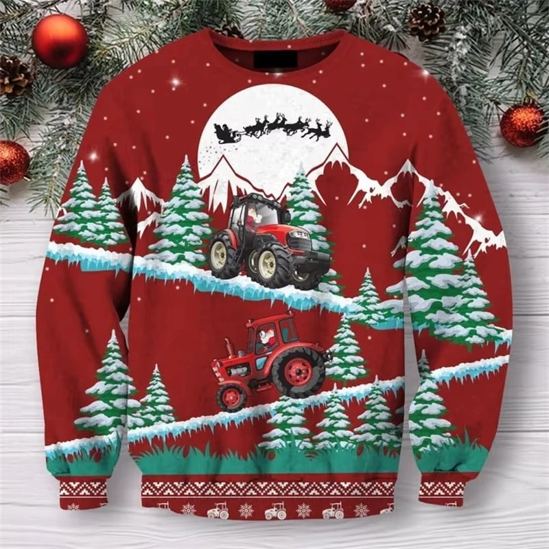 

Men's Funny Santa Claus Full Print Sweatshirt Merry Christmas Graphic Crew Neck Plus Size Loose Fit Holiday Pullover