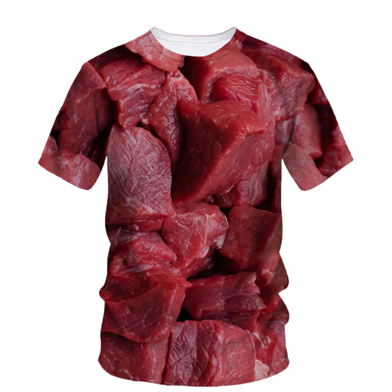 Funny 3d Printed Meat Pork T Shirt Men Fashion Summer Oversizled T-Shirt Personality Street Casual Baggy Tops Tees Clothes