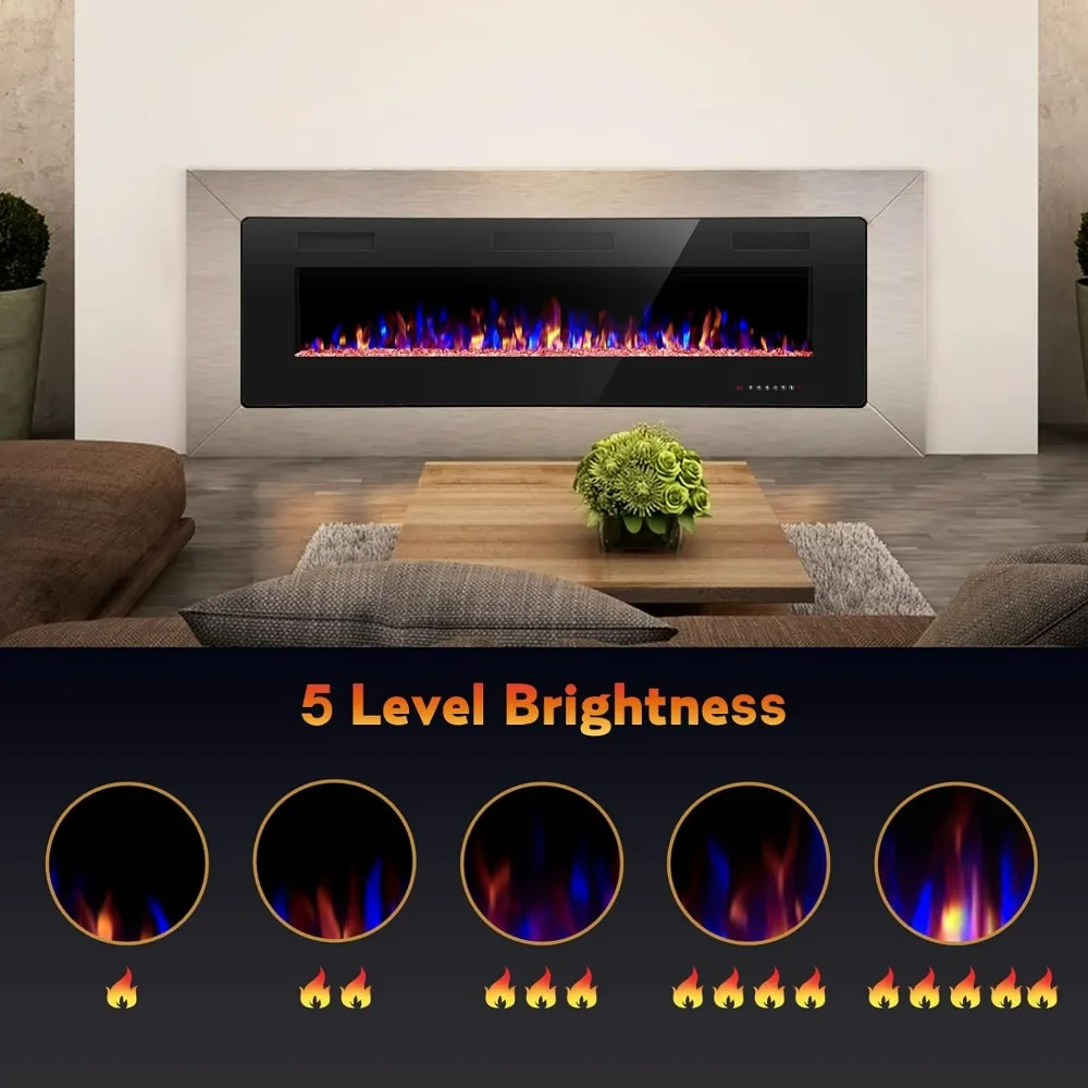 

68 inch Recessed and Wall Mounted Electric Fireplace, Ultra Thin and Low Noise,Fit for 2 x 6 Stud, Remote Control with Timer,