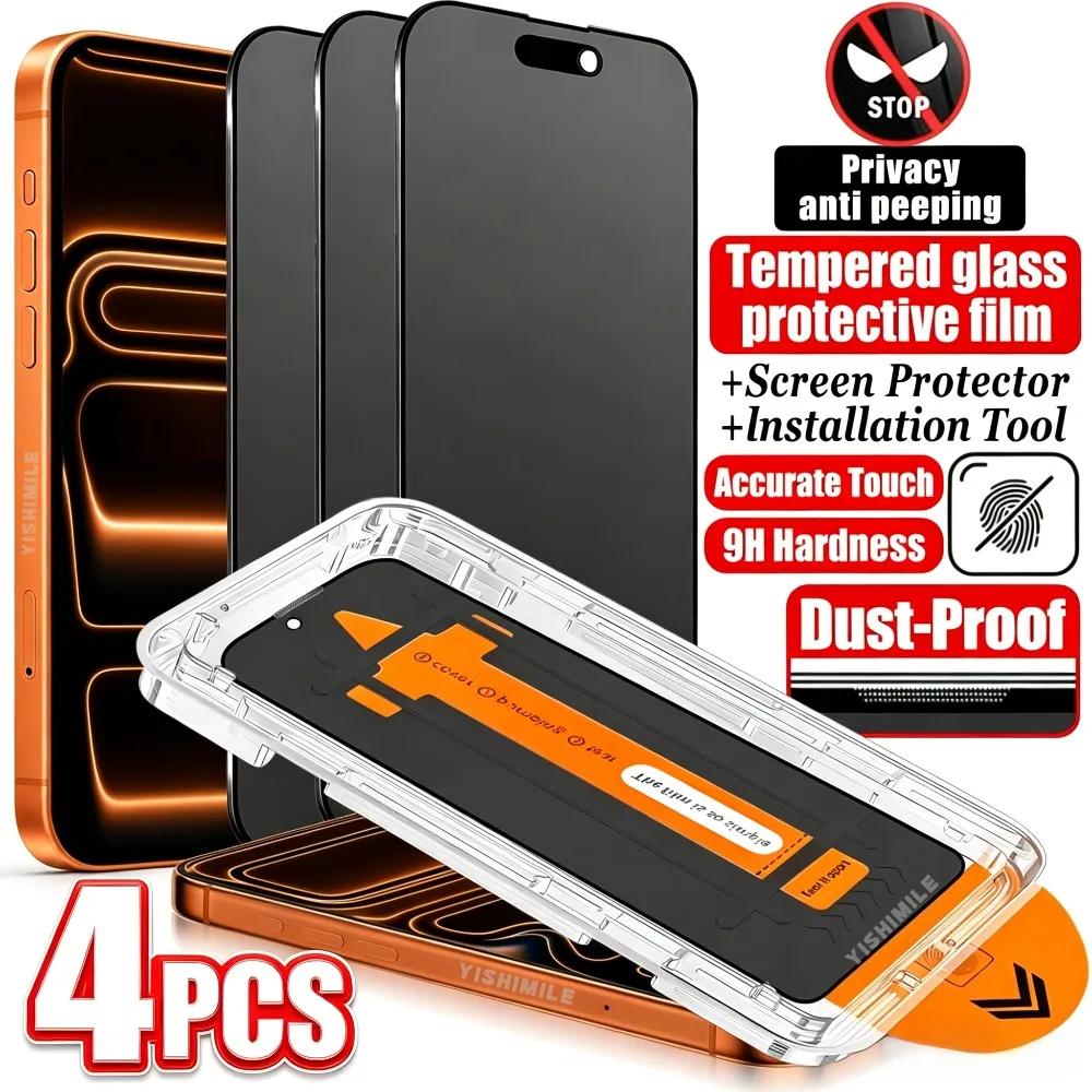 4pcs Oleophobic Coating Dust Free Privacy Screen Protectors For iPhone 18 Pro Max 18 Pro 17 Pro Max 16 15 14 Plus 13 12 11 Glass
