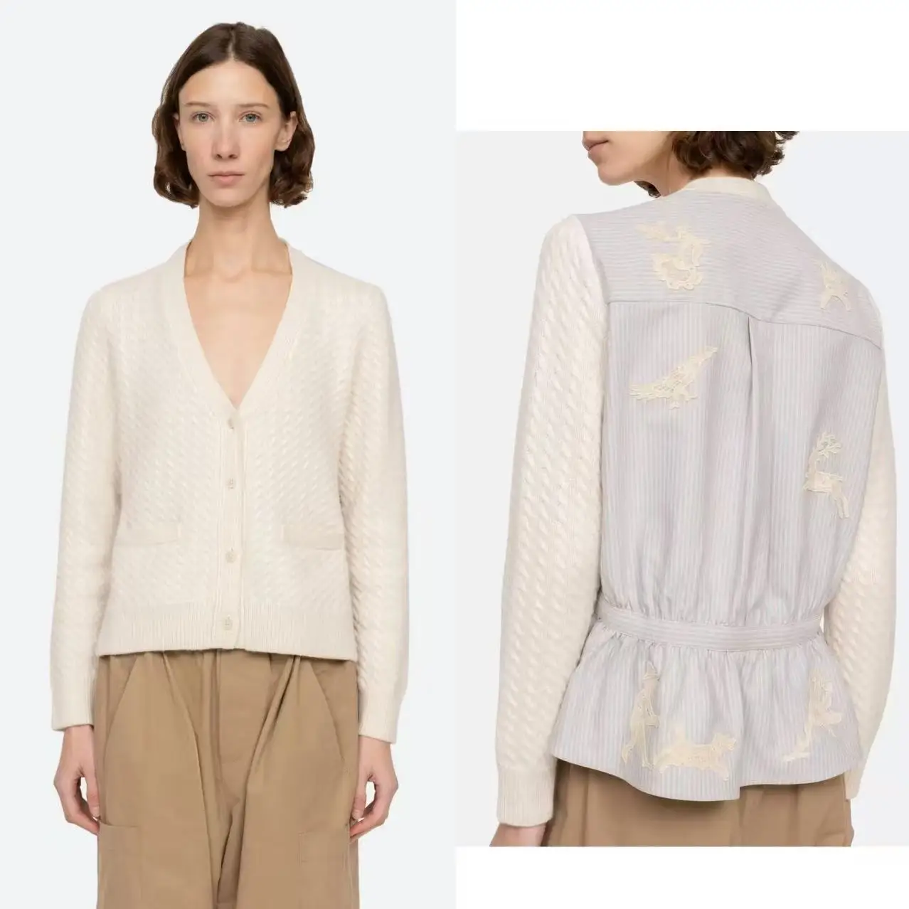 

Новый осенне-зимний женский вязаный кардиган French Sle с мультяшной вышивкой, полосатыми вставками и длинными рукавами