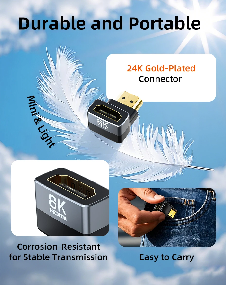 CABLETIME 8K HDMI Adapter Stecker auf Buchse Konverter Adapter UHD2.1 Unterstützung 8K HDMI 2.1 4K 120Hz 48Gbps für HDTV Laptop PS5 – Detail 7