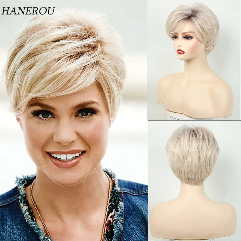 

Synthetic Wigs Short Pixie Cut Wig with Bangs Blonde Wigs for Women Daily Wear Fake Hair