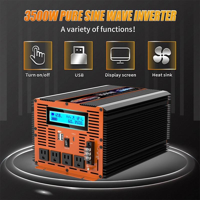 Car power inverterss dc 12v to ac 220v 110v 1000w 48v inverter 5kw pure sine wave phase invert solar power inverter 3000w 5000w