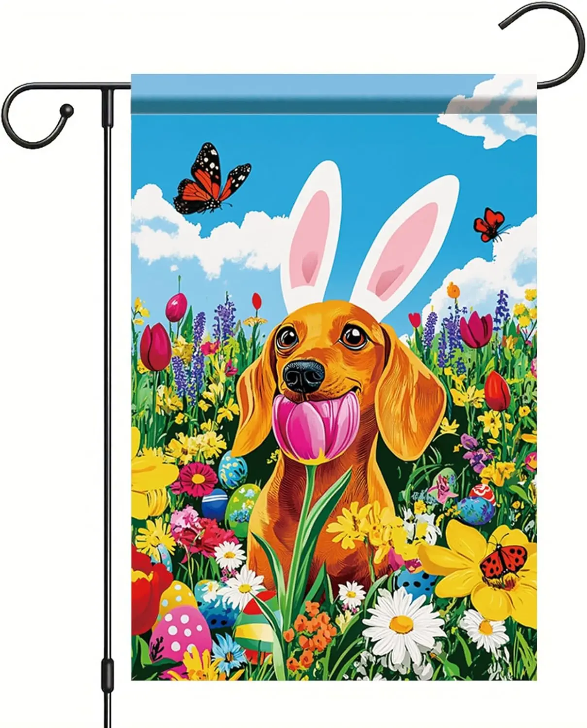 Startlit Patio Happy Easter Dachshund Garden Flag 12x18 Double Sided Bunny Ear Dog Flags Rabbit Eggs Yard Flag for Outside L hhz