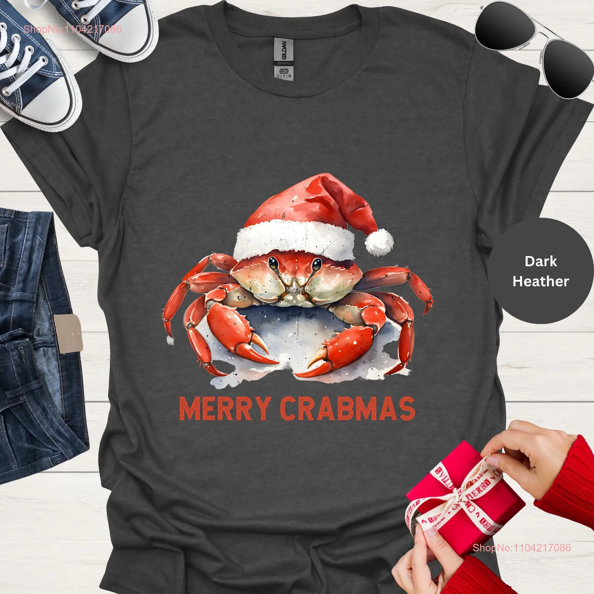 Frohe Crabmas Weihnachts-T-Shirt Salty Beach Lover Urlaub Beachful Crab von Frau Mutter Tochter lange oder kurze Ärmel