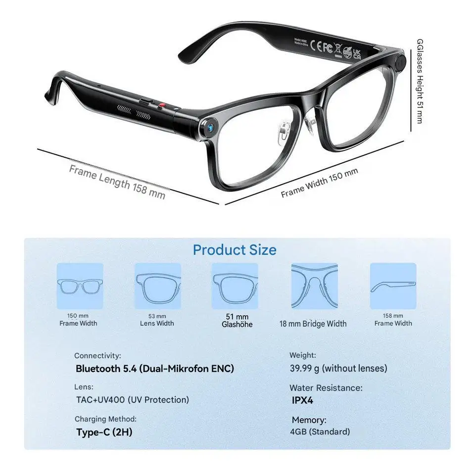 AI Smart Glasses with ChatGPT Real-Time Translation 1300W Camera AI Comic Diary Generator 40g Ultra-Light Long Battery Life view 2