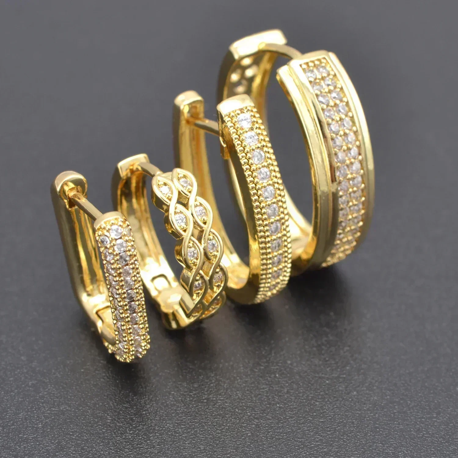 Hoop Earrings Gold Silver Color Big Hoop Earrings Cubic Zirconia Women's Brass Earrings Fashion Plating Jewelry Wholesale 1 Pair