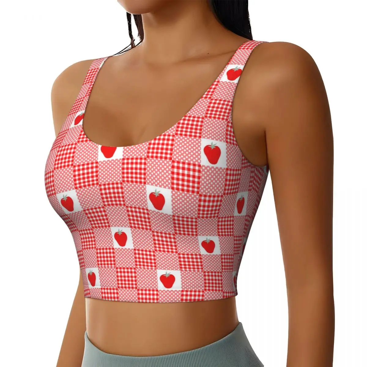 Check Crop Top with Cute Heart Prints Crop Top U-Shaped Back Sports Breathable Vest Women Fashion Top for Daily & Dating Outfit