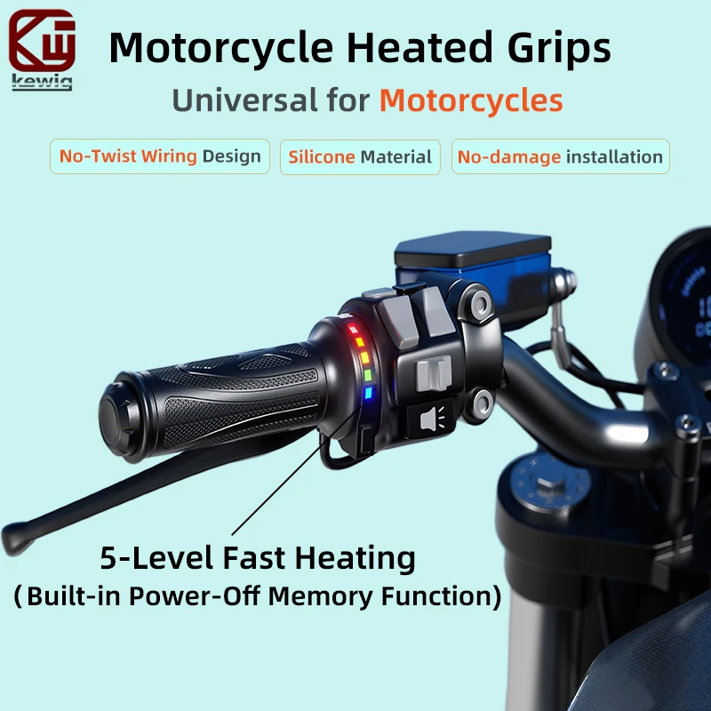 Kewig FR1-G4 Motorcycle 22mm Heated Grips Smart Temp Control 5-Level Fast Heating Handlebar Grips For ATV E-Bike Scooter