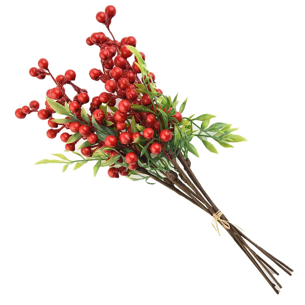 6PCS Artificial Christmas Berry Branch Simulation Flowers Christmas Fake Flower New Year Xmas Ornament Party Home Decoration