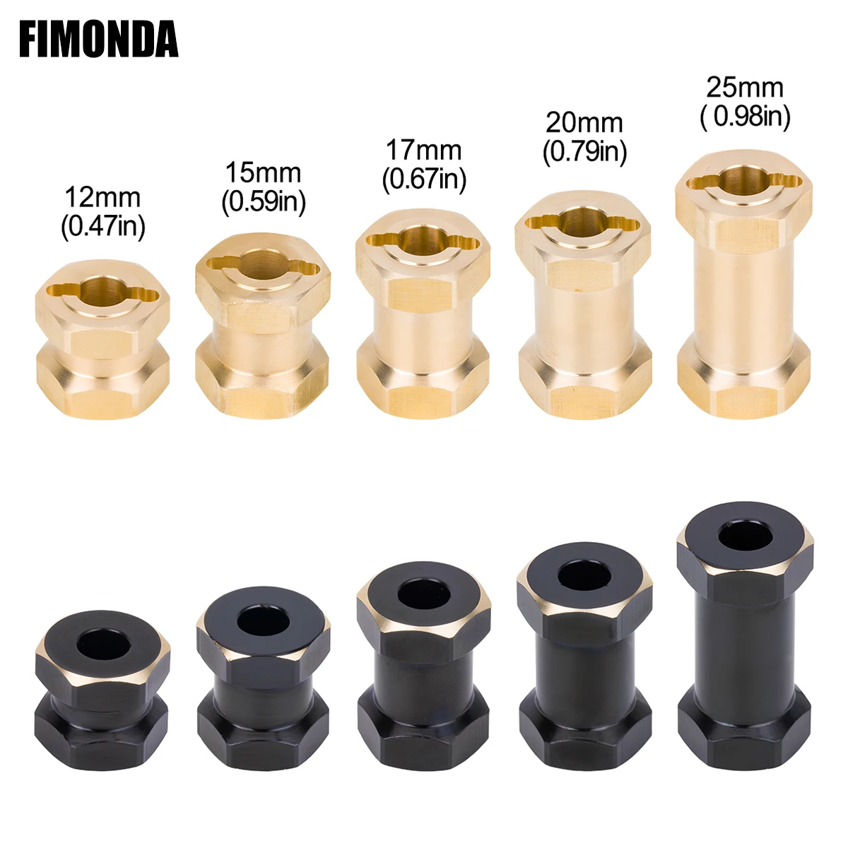 4Pcs Heavy Duty Brass Extended Wheel Hex Adapters 12/15/17/20/25mm for 1/10 RC Crawler Car Axial SCX10 II 90046 D90