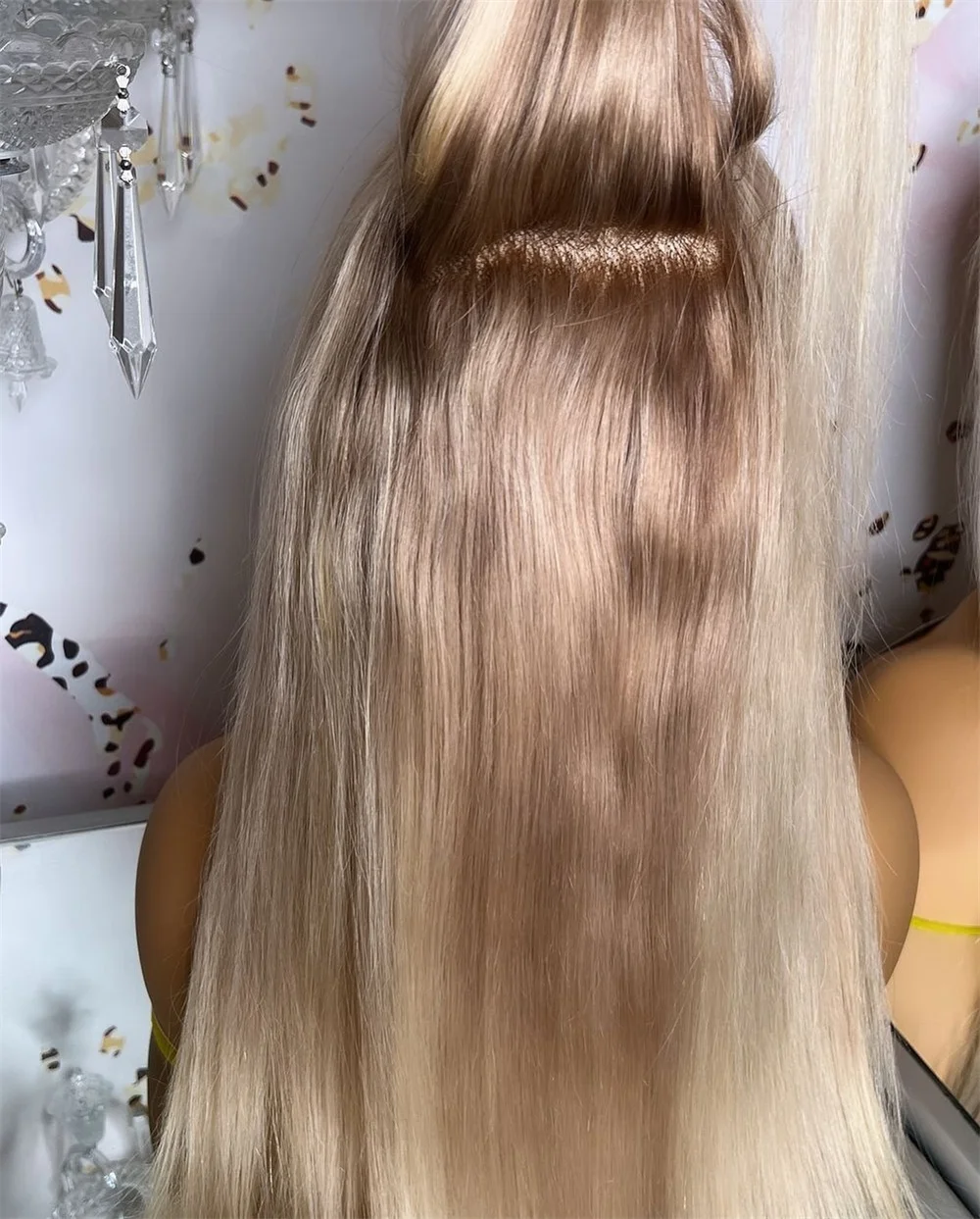 Ash Platinum Blonde Lace Front Wig 20 Inch Heat Resistant Synthetic Futura Wig with Ash Roots Straight Wigs for Party Use
