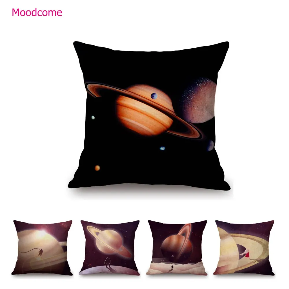 Universe Galaxy Planets Mars Venus Jupiter Astronaut Print Sofa Throw Pillow Cover Restaurant Bookstore Decoration Cushion Cover