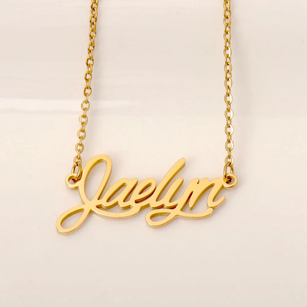 

AOLOSHOW Jaelyn Name Necklace for Women Gold-Color Stainless Steel Pendant Collar Letter Choker Personalized Jewelry Gift