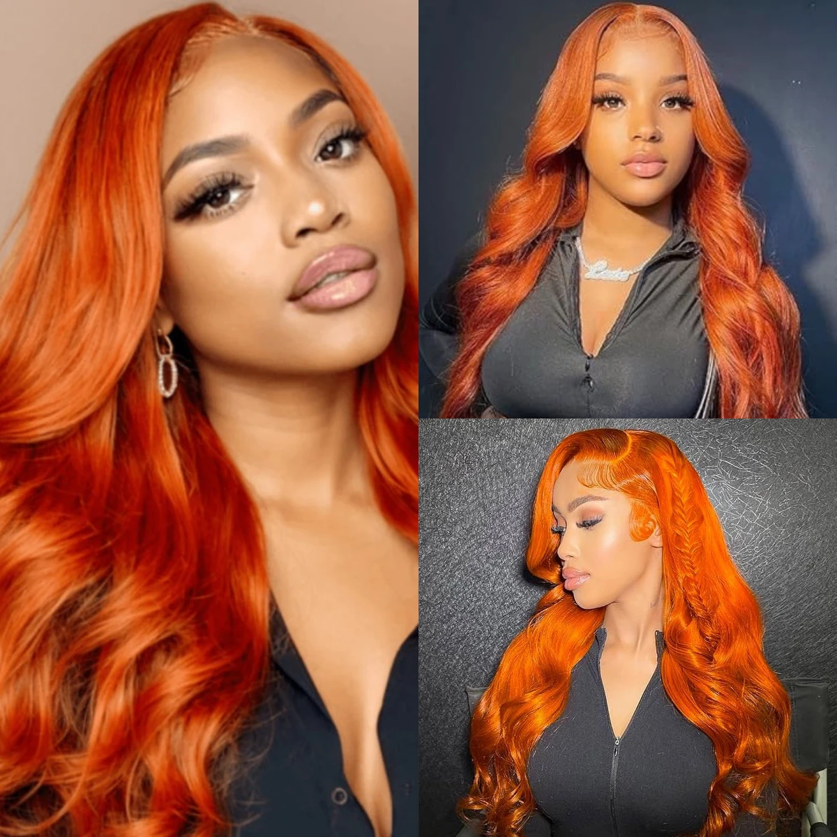 Body Wave Lace Front Wig pour femme, cheveux humains brésiliens, couleur transparente HD, 350 orange, 13x6, 13x5, 30 po, 40 po