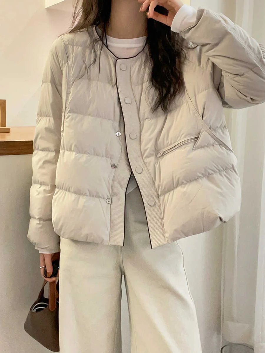 

Slim Fit Short Lightweight down Jacket Women's Winter Fashion round Neck Loose White Duck Feather Warm Outerwear Trendy