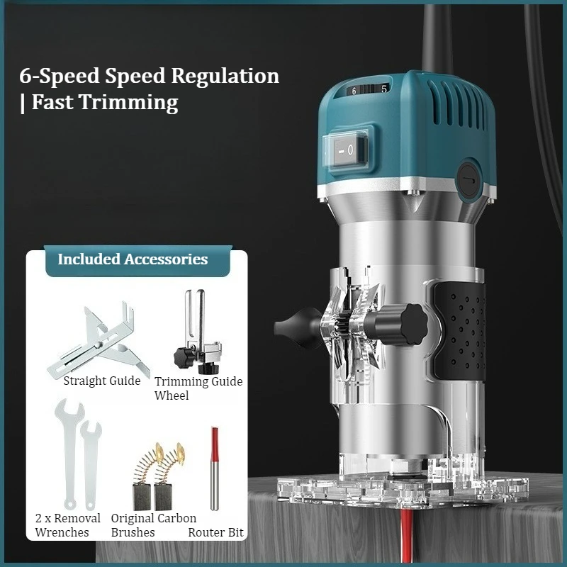 6 Speed Adjustable Trimmer Woodworking Router Grooving Machine for Wood Carving
