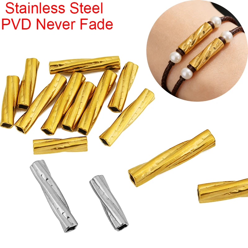 

10pcs Never Fade 15 20 mm Stainless Steel Tube Beads PVD Large Hole Spacer Beads for Necklace Bracelet Findings Jewelry Making