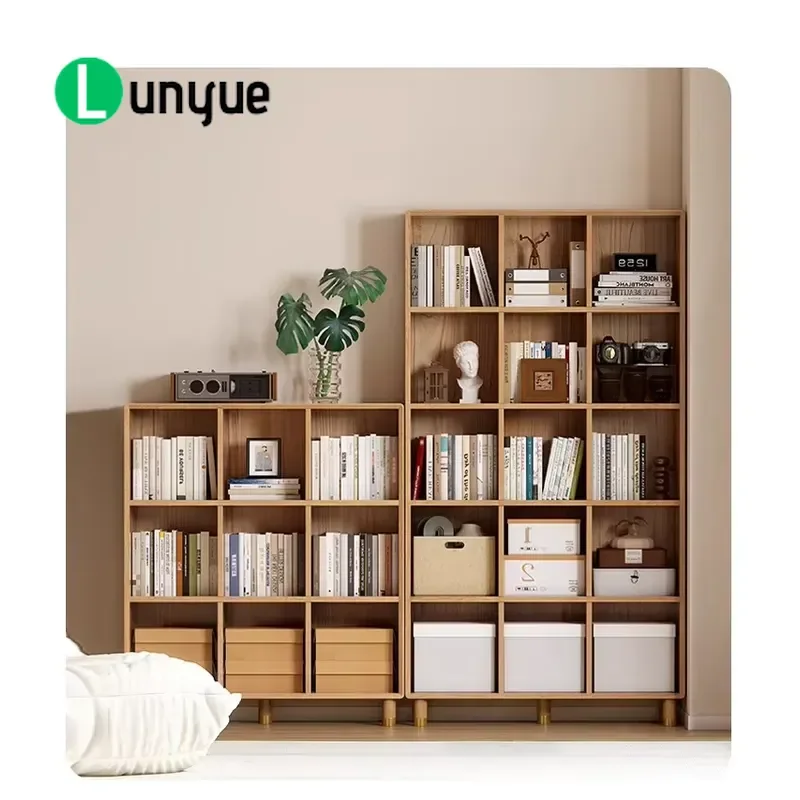 Solid Cherry Bookshelf Modern Nordic High Low Combo Durable Storage Rack for Family Apartment Living Room Home Office