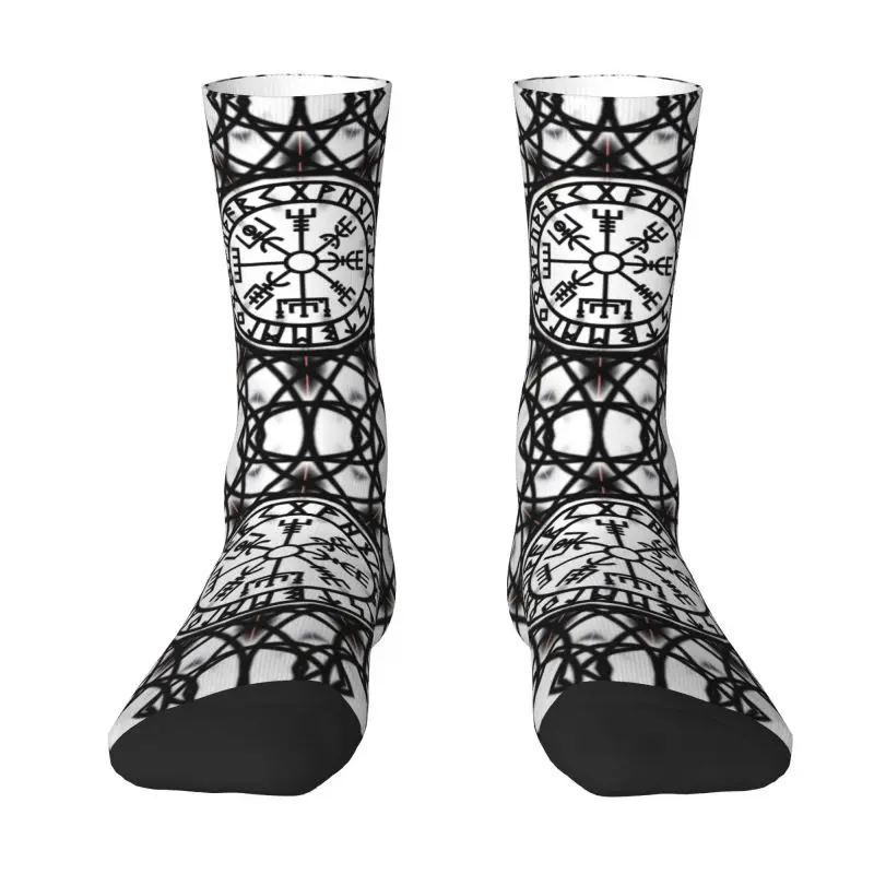 Vegvisir Futhark Runes Compass Vikings Dress Socks for Men Women Warm Fashion Novelty Viking Valhalla Crew Socks