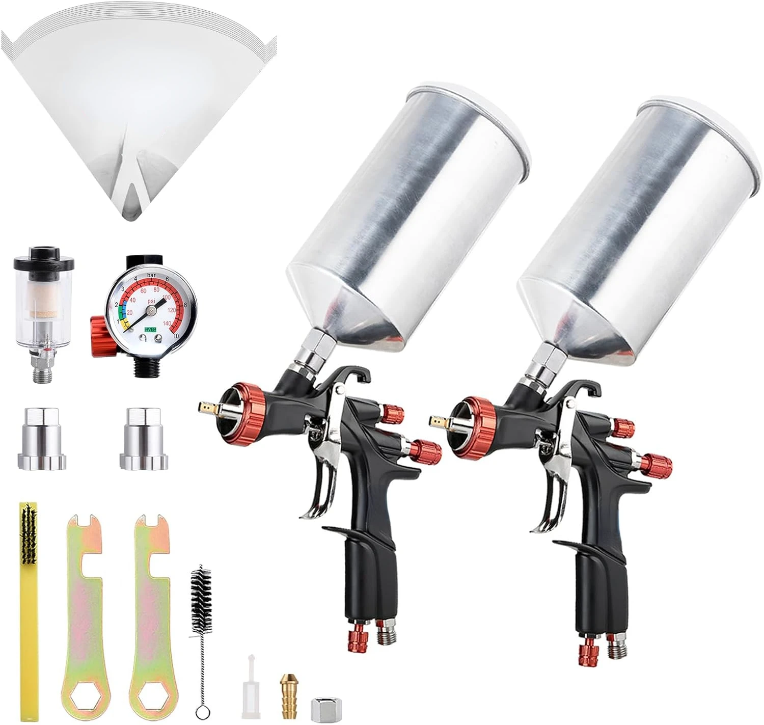 Air Spray Gun with 1.3/1.5/1.7mm Nozzles & Air Regulator, A610 Paint Guns Automotive, Car Paint Gun Sprayer