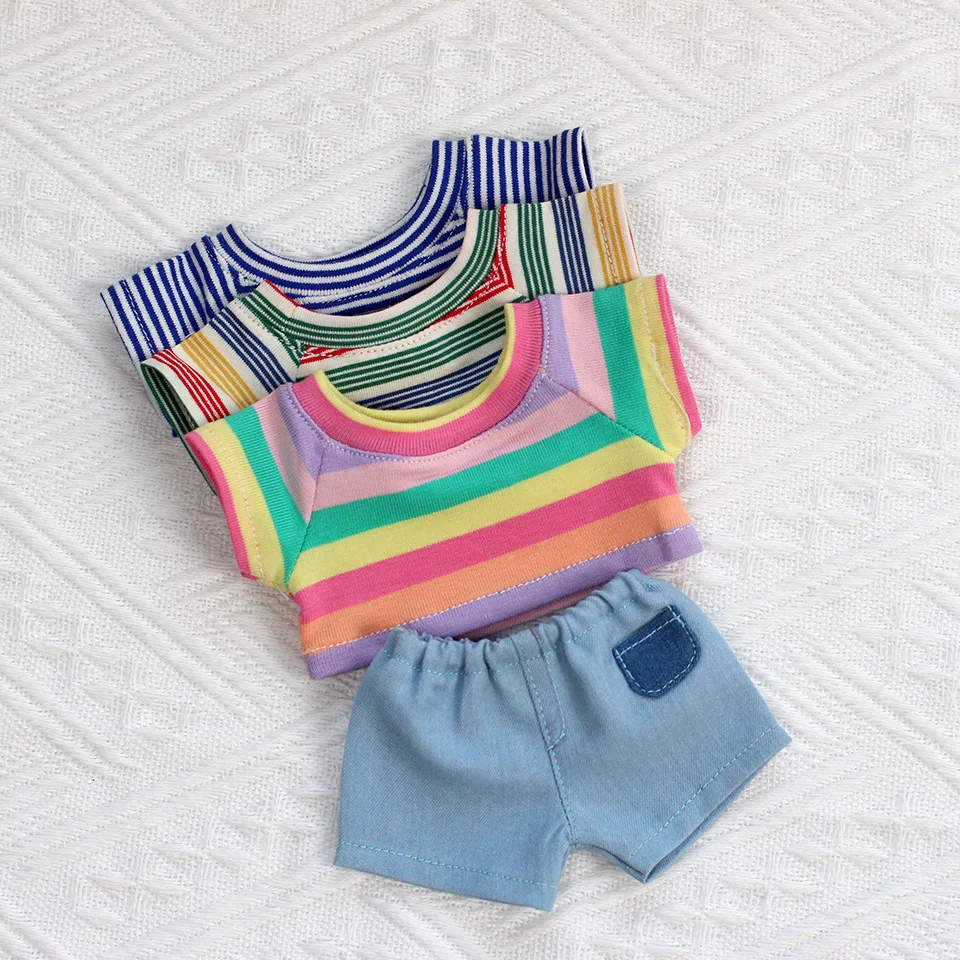 20CM Doll Stripes t-shirt manica corta Jeans Pant Idol cotone farcito vestiti per bambole che giocano a casa che cambia gioco di medicazione