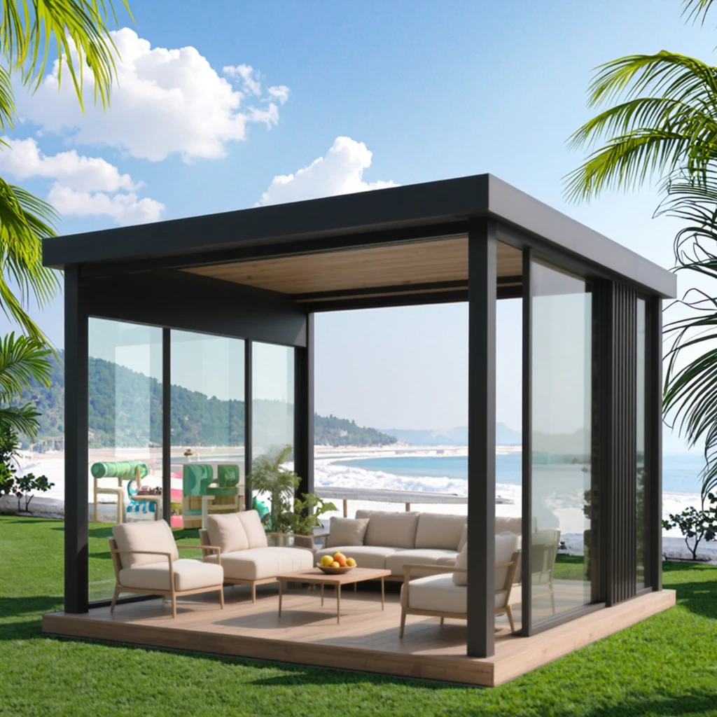 Customized Products Aluminum with Louvered Roof and Glass Sliding Doors Freestanding Outdoor Shade Structure Factory Direct