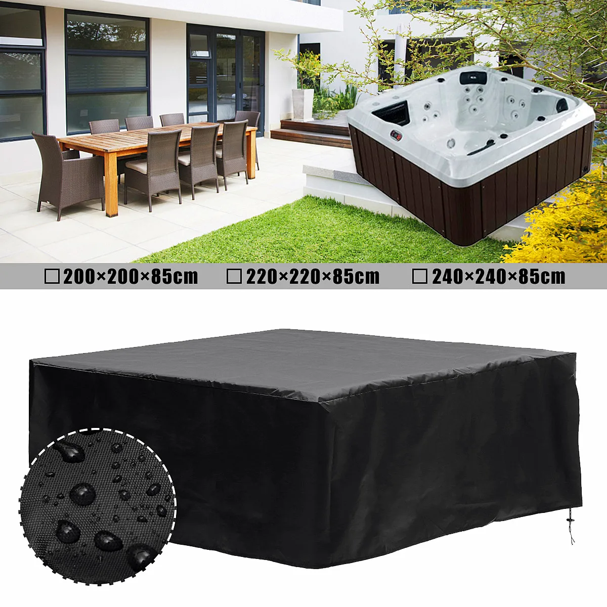 Square Hot Tub Dust Cover Cap swimming pool Waterproof Anti-UV Outdoor Warm Spa Hotspring Anti-Fall Leaves Snow Rain Dust Cover