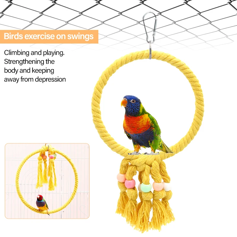 Pet Parrot Birds Cage Toy Parrot Cotton Rope Circle Ring Stand Chewing Bite Hanging Swing Climbing Play Toys