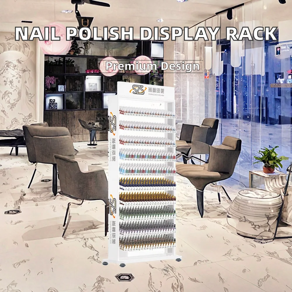 Metal Nail Polish Display Rack-Multi-Layer Freestanding Floor Type Shelf for Cosmetics & Makeup for Modern Design