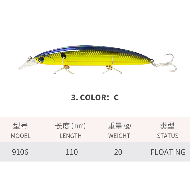 New110mm 20g Floating Minnow Fishing Lures Long Casting Wobblers for Freshwater Bass Swimbait Artificial Hard Bait Jerkbait Tack