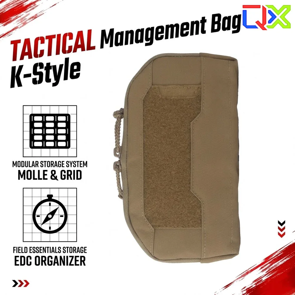 QX K Style Tactical Management Bag Dual Zipper MOLLE Utility Pouch Bottom Drainage Hole EDC Storage Organizer