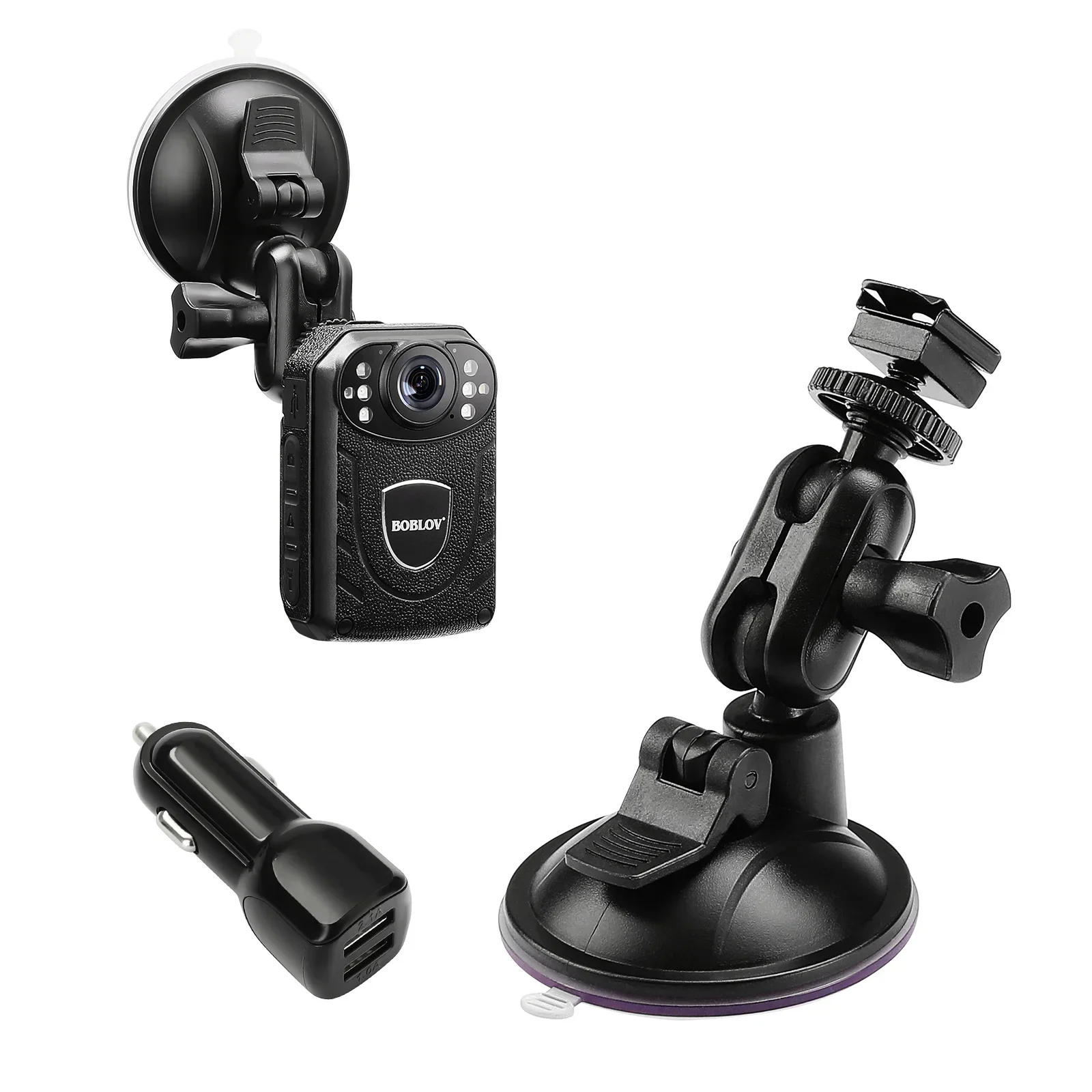 BOBLOV Suction Cup for KJ21 Body Camera Car Mount and a Car Charger ONLY for KJ21 Body Camera