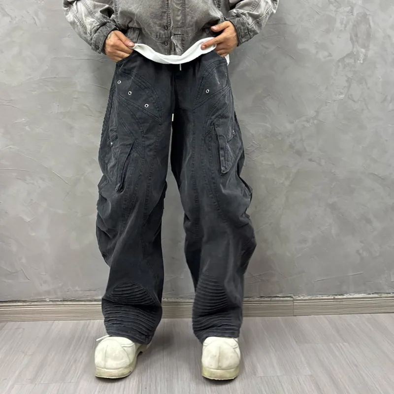 HKSH Spring Autumn New Men Tide Dark Punk Waste Land Retro Washed Deconstructed Patchwork Safari Style Trend Cargo Pants HK28104 view 4