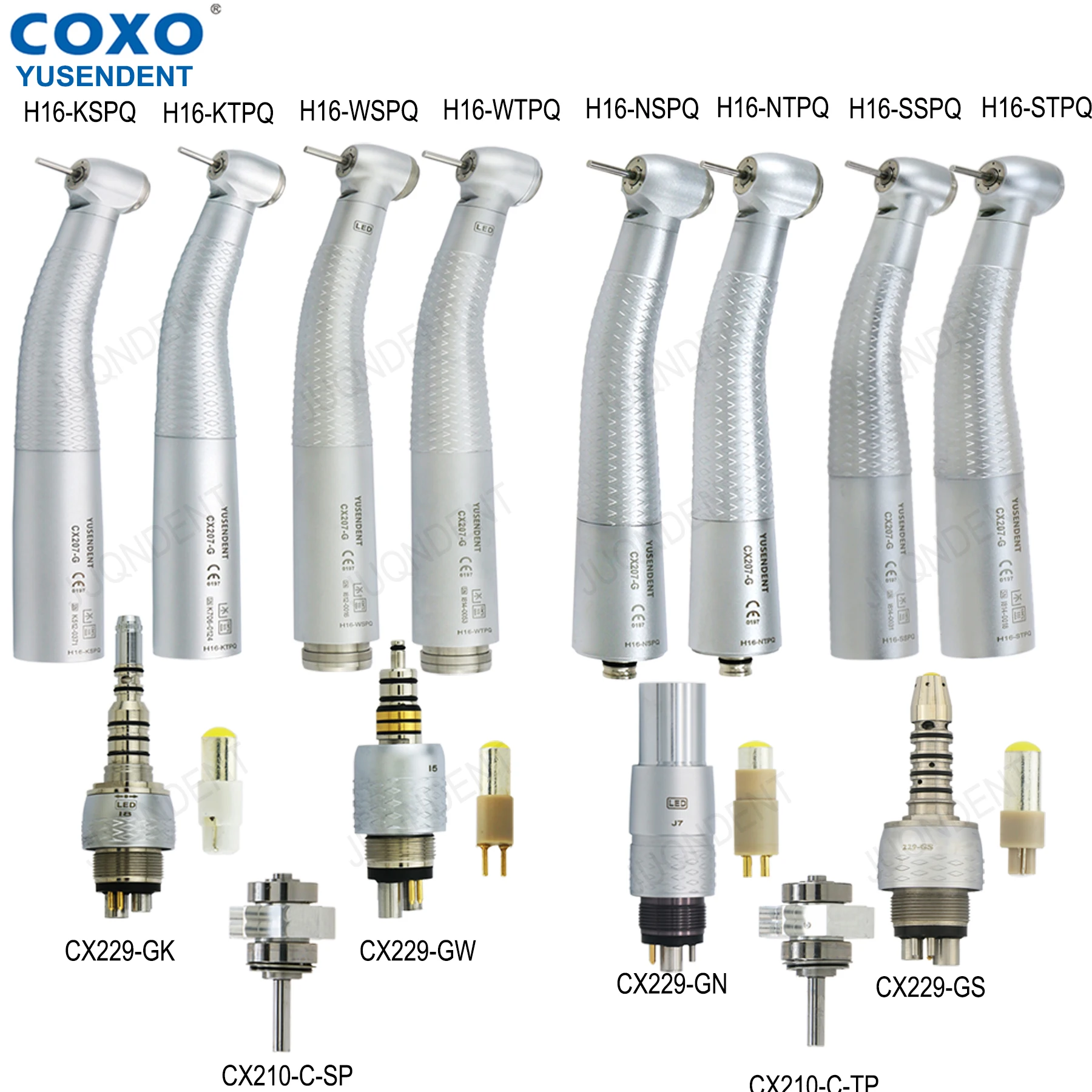 COXO YUSENDENT High Speed Dental Handpiece With LED Light Fiber Optic Dental Turbine 6 holes fit KAVO NSK Sirona WH CX207-G