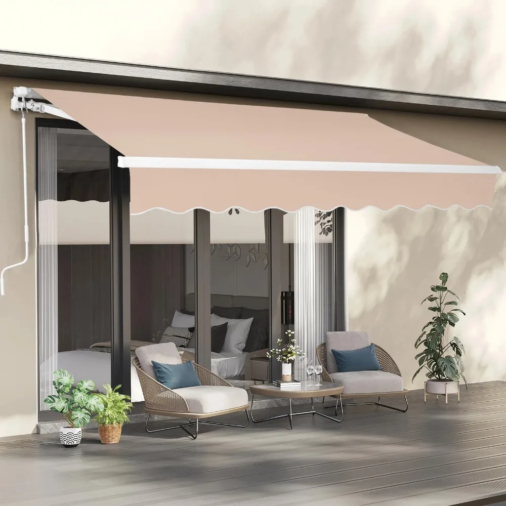 12’ x 10 ‘ Retractable Awning for Patio Awning Door Awning with Manual Crank Handle, Aluminum Frame Door Canopy UV