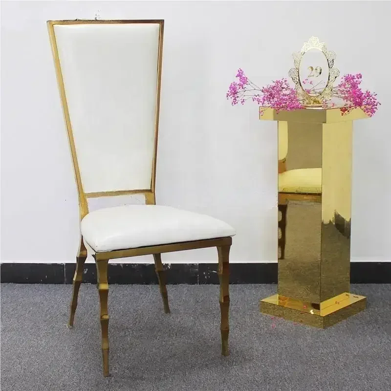 

New Design High Back hotel chair gold stainless steel Luxury bamboo feet ceremony Wedding Chairs