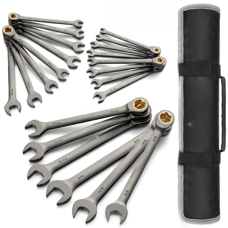 

Anti-Slip Ratcheting Wrench Set, Combination Wrench Set, 22-piece, Metric & SAE, 1/4" to 3/4" & 6-18mm, 72-Tooth,