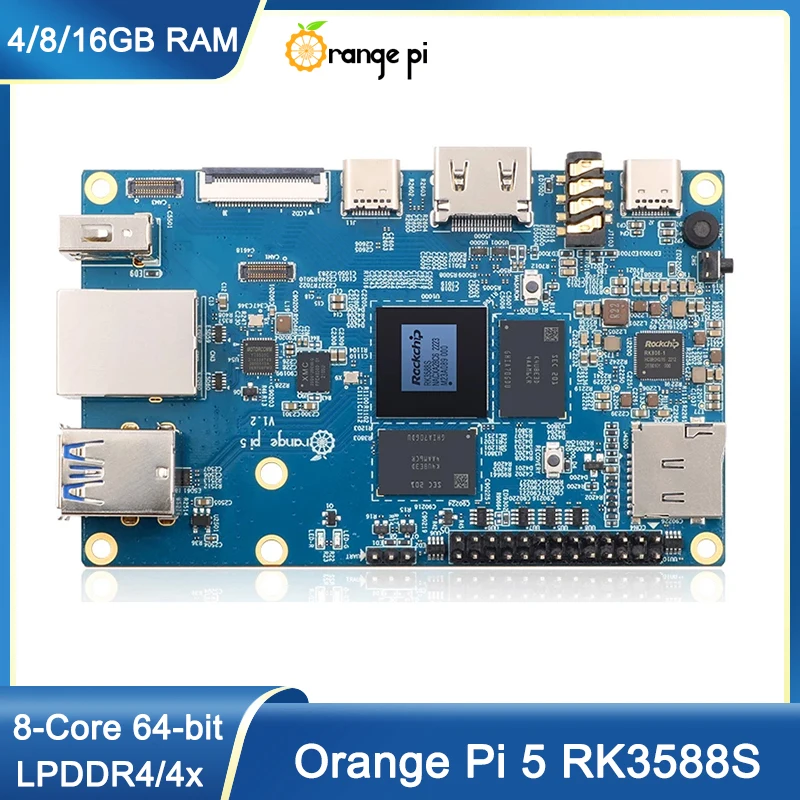 Orange Pi 5 4 8 16GB RAM RK3588S 8 Core 64-bit LPDDR4/4x Support 8K Video Codec 2.4GHz Gigabit Ethernet Single Board